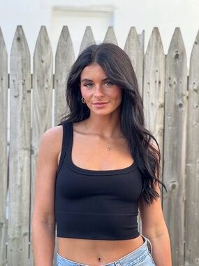 Nikibiki Ribbed Scoop Crop Tank - Dark Gray/Black